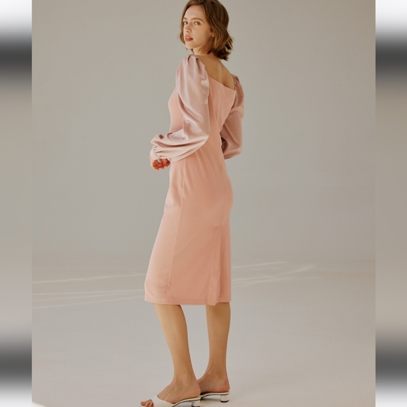 Square Neck Puff Sleeve Midi Dress (Peach Pink) - Nap Loungewear - Picture 2 of 12